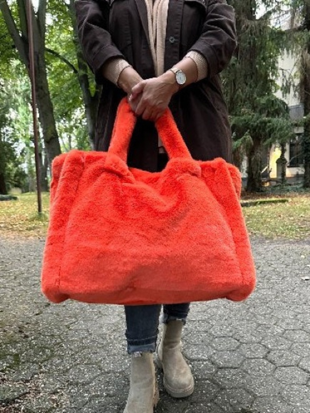 Stand Studio LOLA Plush Oversized Tote Bag in Bright Coral NWOT
